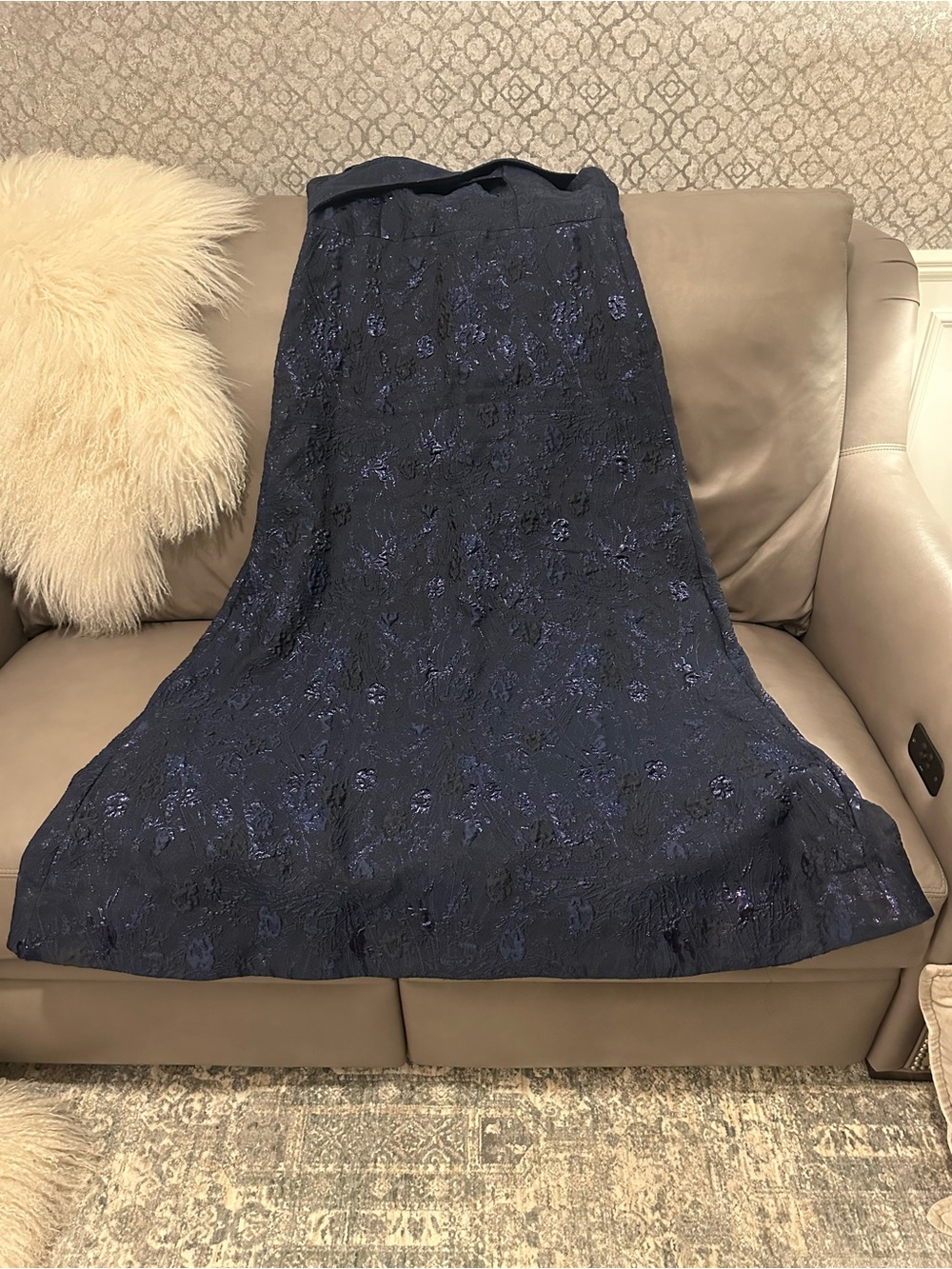 Rickie Freeman for Teri Jon off shoulder Dark Blue Dress - Picture 12 of 13